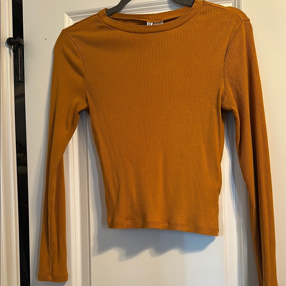 Divided Mustard Ribbed Top